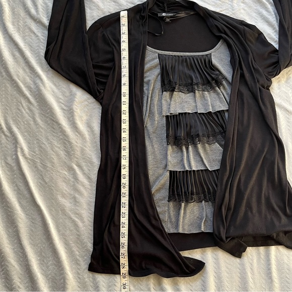 AB Studio Black Long Sleeve Blouse Wrap Size Extra Large Lace Detail Cardigan - Picture 3 of 4
